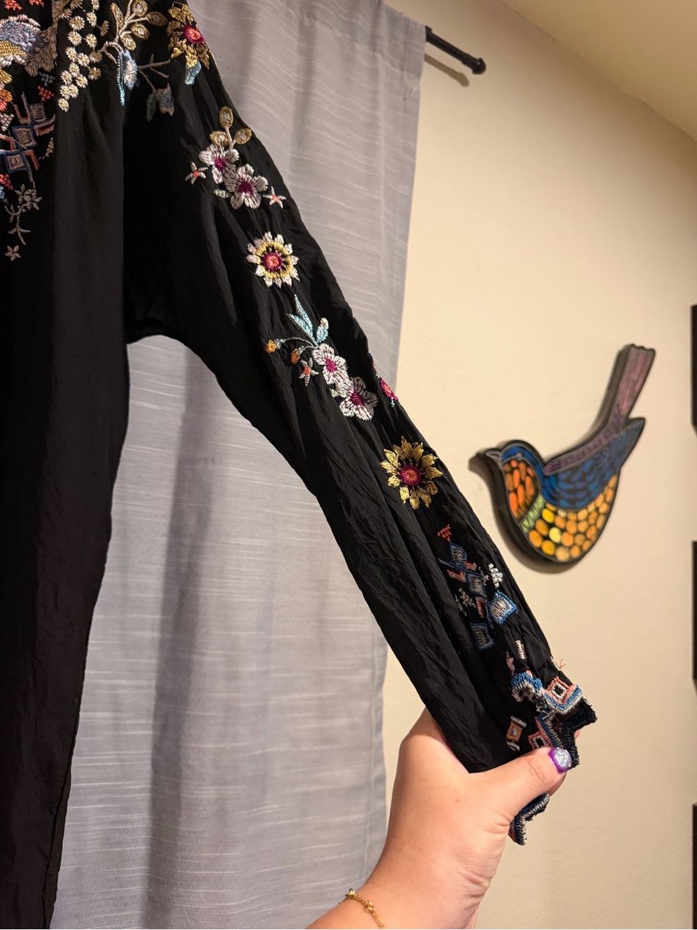 Johnny Was Black Embroidered Floral Boho Tunic - Picture 4 of 7